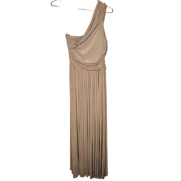 RONNY KOBO Brown Tan One Shoulder Neckline Pleated Bodice Killian Gown Size M - Picture 6 of 15